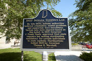 A marker in Indianapolis describes the history of a 1907 Indiana eugenics law