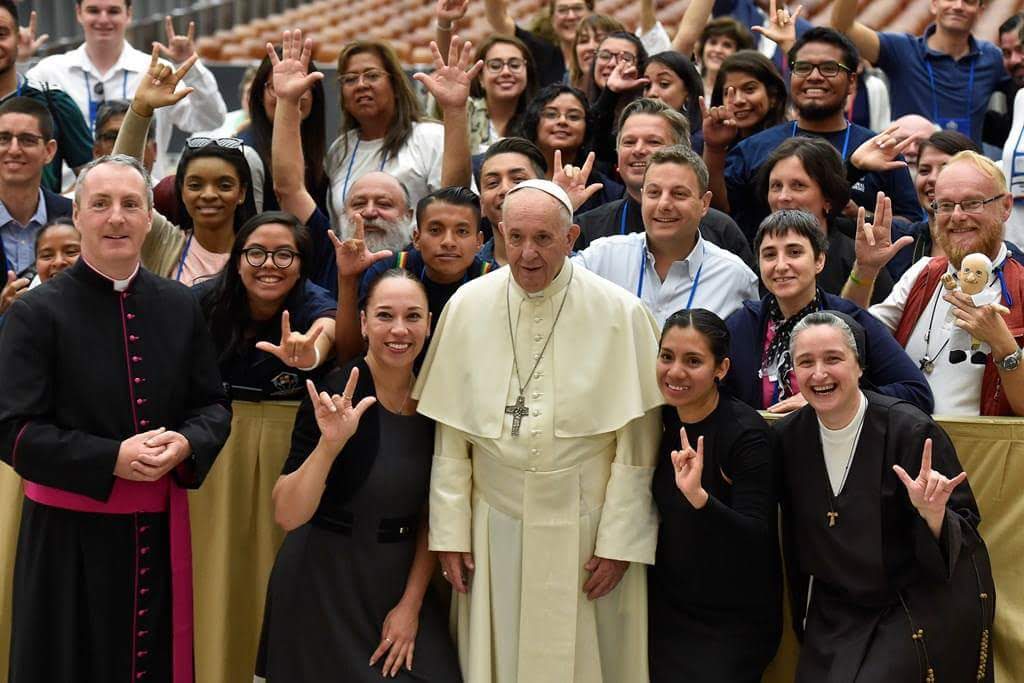 Pope Francis with members of the Deaf Catholic Youth Initiative for the Americas,