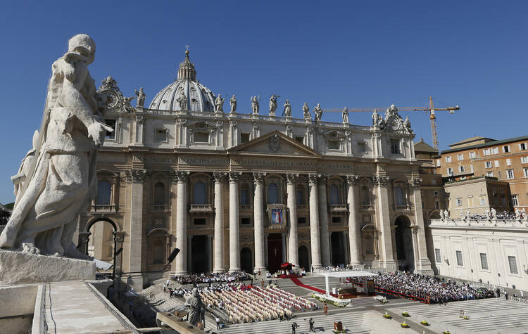 Pope Francis celebrates the beatification Mass of Blessed Paul VI in St. Peter's Square at the Vatican Oct. 19. The Mass also concluded the extraordinary Synod of Bishops on the family. (CNS photo/Paul Haring) 