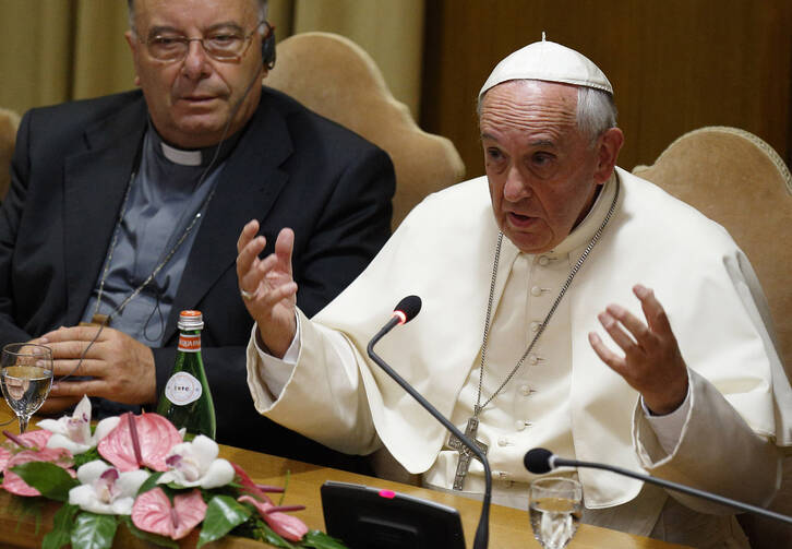 Pope Francis address workshop on climate change and human trafficking attended by mayors from around the world at Vatican