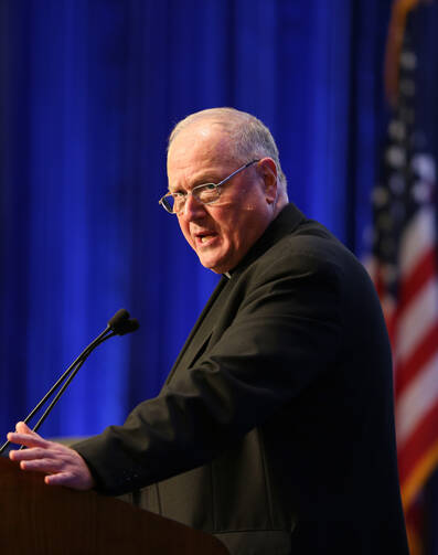 New York Cardinal Timothy M. Dolan speaks Nov. 14 during the annual fall general assembly of the U.S. Conference of Catholic Bishops in Baltimore. (CNS photo/Bob Roller)