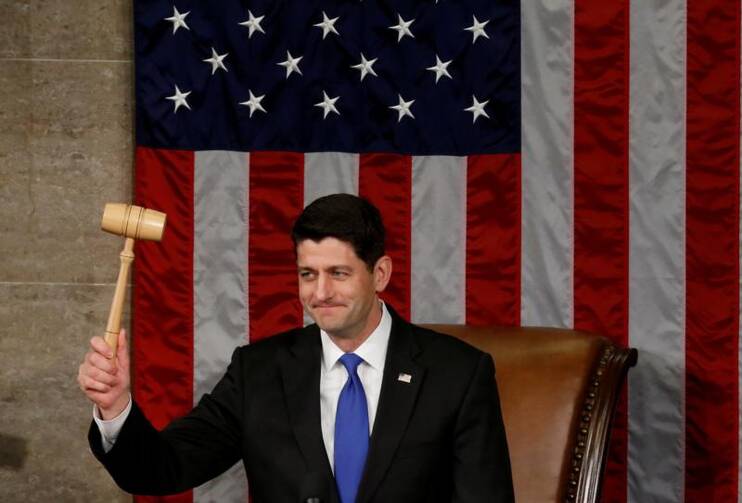 U.S. House Speaker Paul Ryan, R-Wis., raises the gavel during the opening session of the new Congress on Capitol Hill in Washington on Jan. 3. (CNS photo/Jonathan Ernst, Reuters)