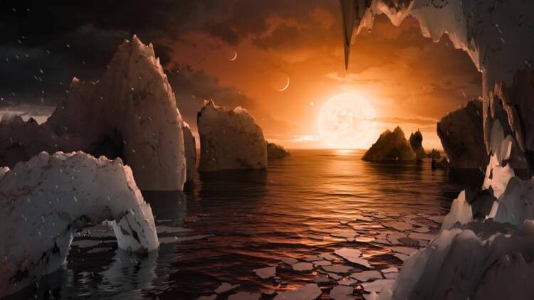 An artist's depiction shows the possible surface of TRAPPIST-1f, on one of seven newly discovered planets in the TRAPPIST-1 system. (CNS photo/NASA handout via Reuters)