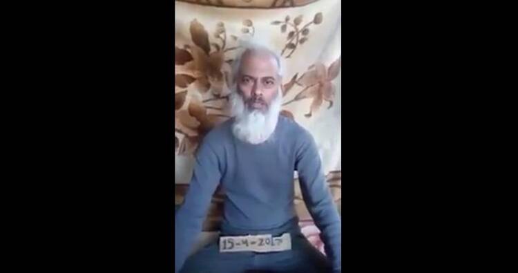 Indian Salesian Father Tom Uzhunnalil, who was kidnapped in Yemen more than a year ago, is seen in a screen grab from a YouTube video. (CNS)