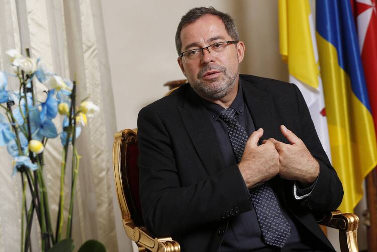 Andrii Yurash, Ukraine's ambassador to the Holy See, is pictured during an interview with Catholic News Service at the Ukrainian Embassy to the Holy See in Rome July 18, 2022.