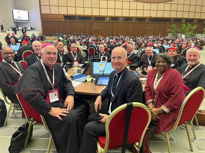 Father James Martin with his fellow synod delegates at the Synod on Synodality (photo courtesy of the author)