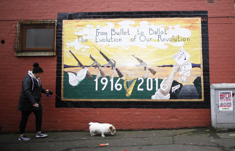 A Republican mural in West Belfast on March 2. A historic vote has upended the political landscape in Northern Ireland. (AP Photo/Peter Morrison)