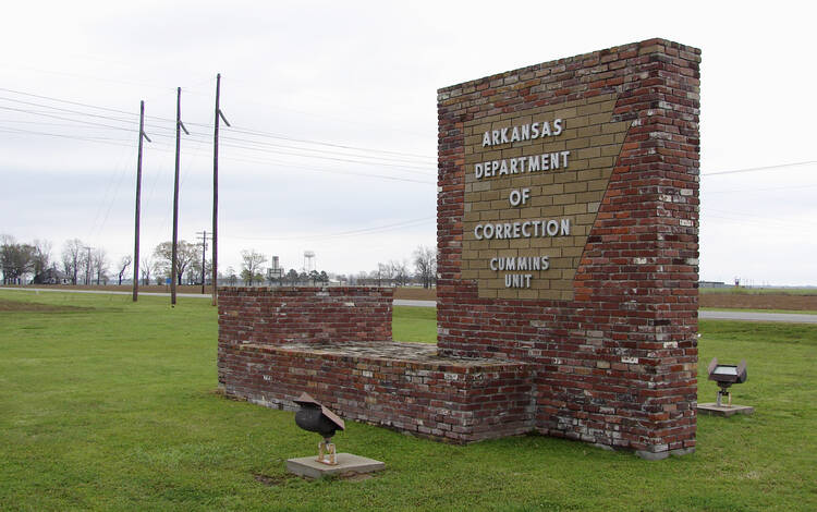 A sign for the Department of Correction's Cummins Unit prison in Varner, Ark. Seven prisoners have been scheduled to die at the prison in April as Arkansas rushes to use an execution drug that expires in May. (AP Photo/Kelly P. Kissel)