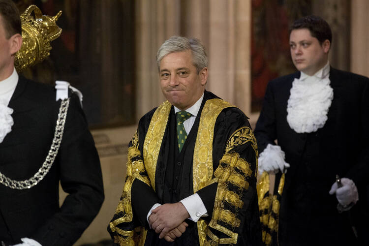 The Speaker of the House of Commons John Bercow, pictured here at the Palace of Westminster in June 2014, says he strongly opposes letting U.S. President Donald Trump address Parliament during a state visit to the U.K. (AP Photo/Matt Dunham, Pool, File)