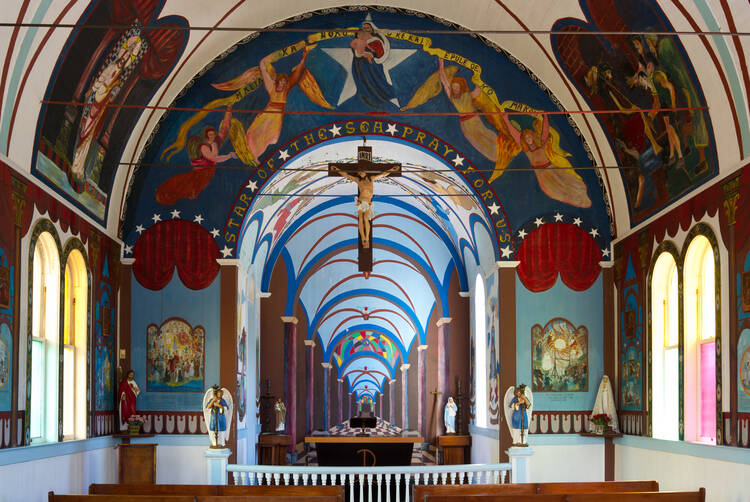 Interior view of the Star of the Sea Painted Church, Big Island, Hawaii. Photo by Frank Schulenburg (Wikicommons)
