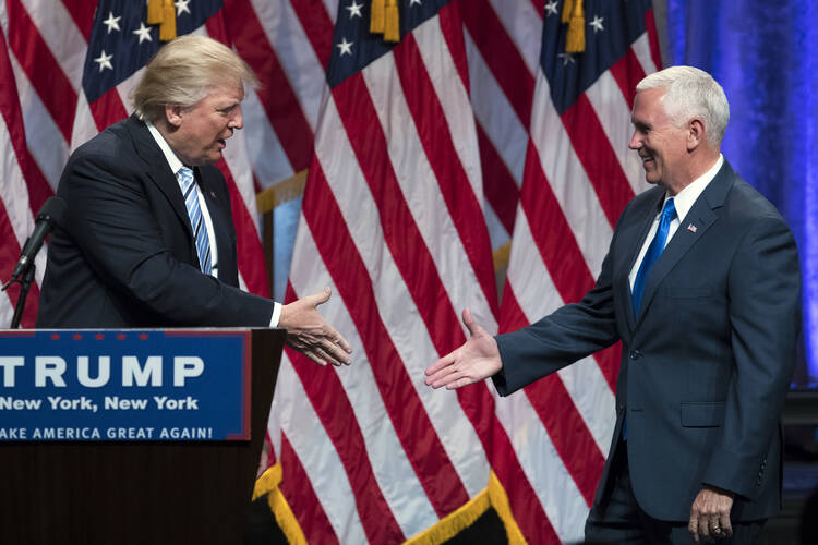 Expected Republican presidential nominee Donald J. Trump awkwardly introduced his running mate, Indiana Gov. Mike Pence, on Saturday. Will this week's Republican National Convention be better orchestrated? (AP Photo/Evan Vucci) 
