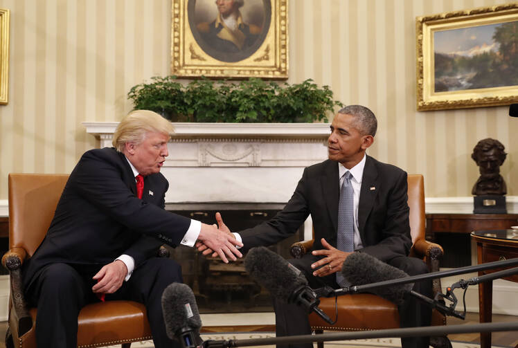 President Barack Obama shakes hands with President-elect Donald Trump in the Oval Office of the White House in Washington, Thursday, Nov. 10, 2016. (AP Photo/Pablo Martinez Monsivais)