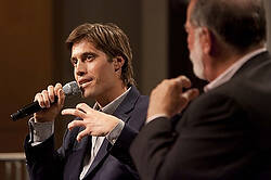 U.S. journalist James Foley speaks at Northwestern University's Medill School of Journalism in Evanston, Ill., after being released from imprisonment in Libya in 2011. (CNS photo/Tommy Giglio, Northwestern University via Reuters)