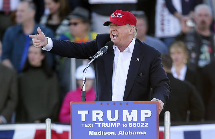 Republican presidential candidate Donald Trump speaks at a rally Sunday in Madison, Ala. (AP Photo/John Bazemore)