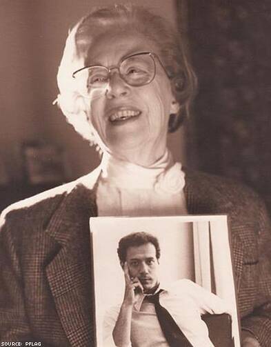 Jeanne Manford holds a photo of her son. 