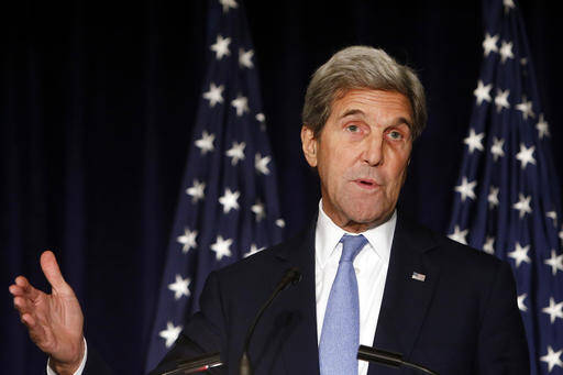 United States Secretary of State John Kerry delivers a statement following a meeting of the International Syria Support Group, Thursday, Sept. 22, 2016, in New York (AP Photo/Jason DeCrow).