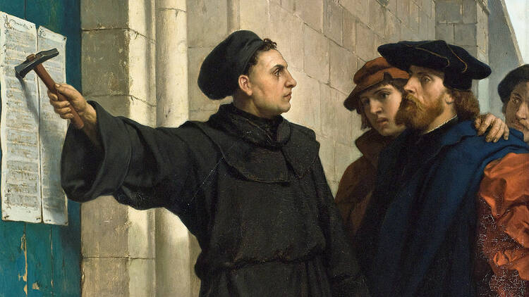 Painting of Martin Luther posting "The 95 Theses," c. 1871.
