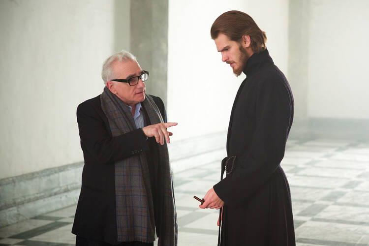 “Films were really my church,” Andrew Garfield, pictured here with the director Martin Scorsese, said of his childhood, “that is where I felt soothed, that is where I felt most myself” (photo: Paramount Pictures).