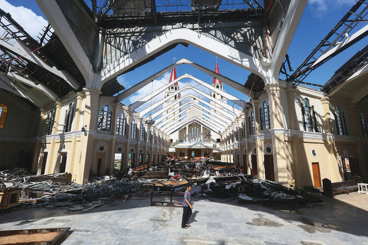 STORM DAMAGE. the destroyed cathedral in Palo, Philippines—Typhoon Haiyan was one of the most powerful tropical cyclones ever recorded.
