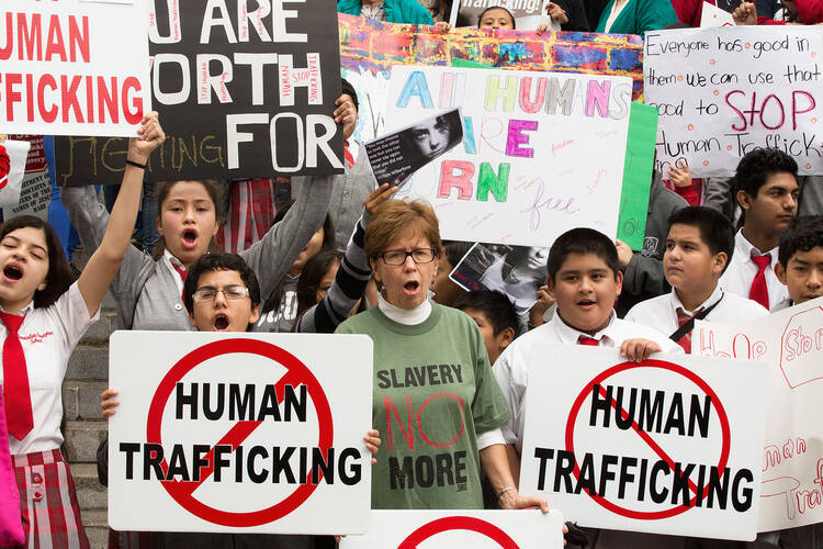 Signs in Los Angeles during the Jan. 9 "Walk 4 Freedom" in advance of National Human Trafficking Awareness Day, Jan. 11