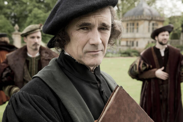 Mark Rylance as Thomas Cromwell stars in a scene from "Wolf Hall," which premieres on PBS stations Sunday, April 5, 10-11 p.m. EDT. (CNS photo/PBS)