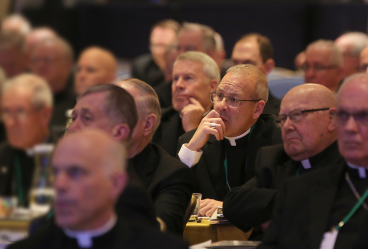 Bishops listen to a speaker Nov. 14, 2018 at the fall general assembly of the U.S. Conference of Catholic Bishops in Baltimore. 