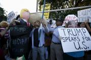 Opponents and supporters of Republican presidential candidate Donald Trump demonstrate outside a Los Angeles hotel in July. (CNS photo/Lucy Nicholson, Reuters) 