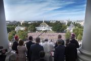 Pope Francis is welcomed to the Speakers Balcony at the U.S. Capitol by members of Congress Sept. 24. (CNS photo/Doug Mills, pool) 