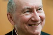 Cardinal Pietro Parolin, Vatican secretary of state, smiles as he attends a conference commemorating the 50th anniversary of the Second Vatican Council's document, "Nostra Aetate." (CNS photo/M. Migliorato, Catholic Press Photo)