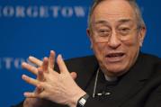 Cardinal Oscar Rodriguez Maradiaga of Tegucigalpa, Honduras, speaks about Pope Francis' environmental encyclical on the planet and the poor at Georgetown University Law Center in Washington Nov. 2. (CNS photo/Tyler Orsburn) 