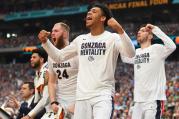 Gonzaga Bulldogs players celebrate from the bench in the second half against the South Carolina Gamecocks during the semifinals of the 2017 NCAA Men's Final Four on April 1 at the University of Phoenix Stadium in Glendale. (CNS photo/Bob Donnan-USA TODAY Sports via Reuters)