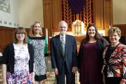 Edward Lally (center) is joined by his schola, Sarah Coffman, Katherine Keberlein, Ngaire Bull and Sarah Beatty, at St. Edward's Catholic Church in Chicago on April 8, 2017. Photo courtesy of Sarah Beatty.