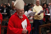 Then-Cardinal Theodore E. McCarrick, retired archbishop of Washington, arrives in procession for a Mass of thanksgiving for Cardinal Donald W. Wuerl of Washington in St. Peter's Basilica at the Vatican Nov. 22, 2010. (CNS photo/Paul Haring) 