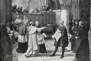 Engraving from 1894 showing Galileo Galilei at the Inquisition in 1633 (iStock)
