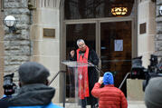 Bishop LaTrelle Easterling speaks at the unveiling of a new Black Lives Matter sign at Asbury United Methodist Church, Friday, Dec. 18, 2020, in Washington.
