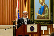 Cardinal Michael Czerny, S.J., delivering the Chancellor’s Lecture at Regis College in Toronto.