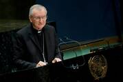 Cardinal Pietro Parolin, Vatican secretary of state, addresses the 74th session of the General Assembly of the United Nations at the U.N. headquarters in New York City on Sept. 28, 2019.