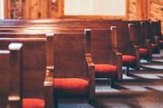 Lined brown pew benches