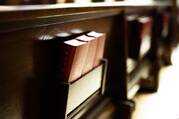 hymnals behind a pew