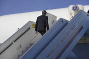 U.S. Secretary of State Antony Blinken boards his plane at an airport in Tel Aviv, Israel, Thursday, Feb. 8, 2024. (AP Photo/Mark Schiefelbein, Pool)