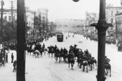 Royal North West Mounted Police operations in Winnipeg General Strike, 1919; turning left on William Street towards City Hall, shortly before firing into the crowd.