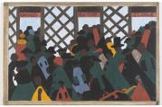 Panel 1: “During the World War there was a great migration North by Southern Negroes,” by Jacob Lawrence.