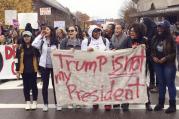 People protest on the University of Connecticut campus against the election of Republican Donald Trump as President Wednesday, Nov. 9, 2016, in Storrs, Conn. (AP Photo/Pat Eaton-Robb)