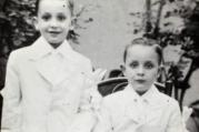 Jorge Mario Bergoglio, now Pope Francis, is pictured, left, with his brother Oscar following their first Communion in this 1942 family photo. (CNS photo/courtesy of Maria Elena Bergoglio via Reuters)