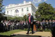President Donald Trump departs after announcing his decision that the United States will withdraw from the landmark Paris Climate Agreement, in the Rose Garden of the White House in Washington, D.C., on June 1, 2017. Photo courtesy of Reuters/Kevin Lamarque