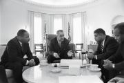 SHARED DREAM. President Lyndon B. Johnson meets with civil rights leaders Martin Luther King Jr., Whitney Young and James Farmer in January 1964.