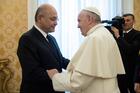  Pope Francis greets Iraqi President Barham Salih at the Vatican Jan. 25, 2020. The Vatican has confirmed Pope Francis will visit Iraq March 5-8. (CNS photo/Vatican Media)