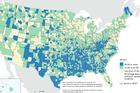 At least 46 percent of seniors in the counties colored blue have a signficant disability. (U.S. Census Bureau)