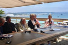 German director Wim Wenders, center, speaks during a panel discussion on May 25, 2017, in Cannes, France. RNS photo by A.J. Goldmann