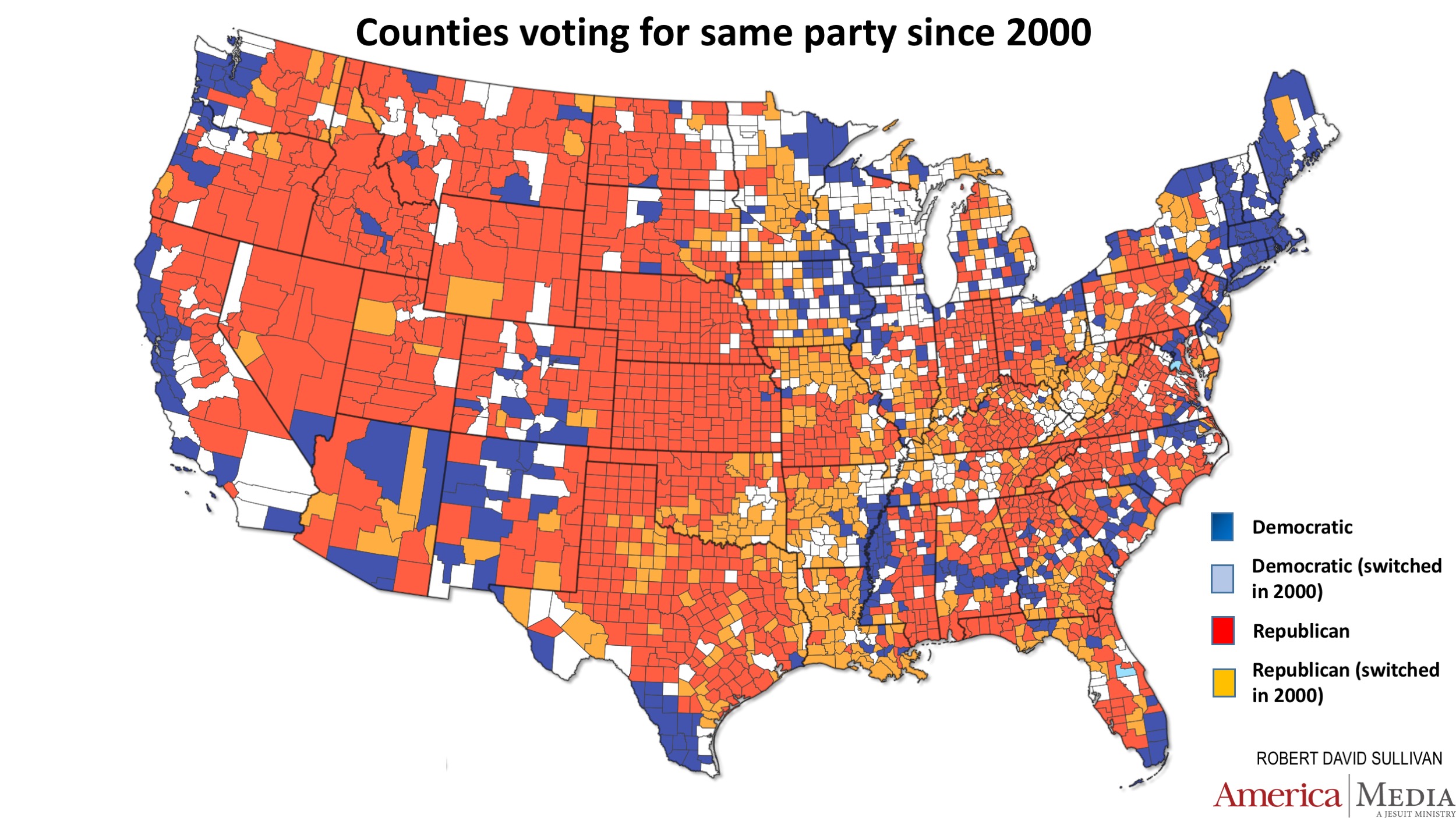 map of us counties by political party How The Red And Blue Map Evolved Over The Past Century America map of us counties by political party